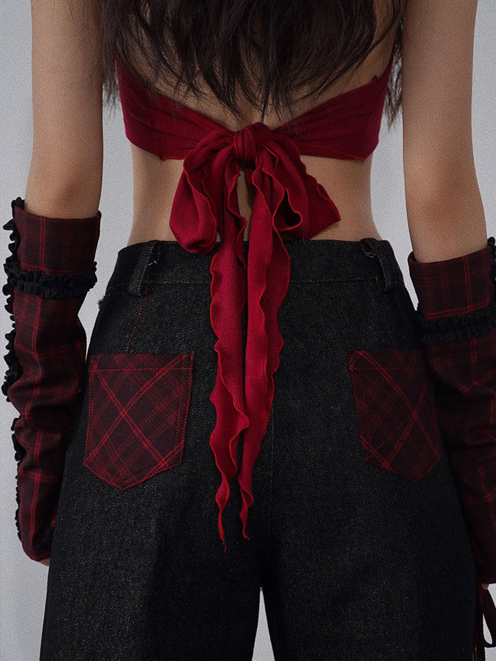 Punk Fuzzy Collar Halter Top