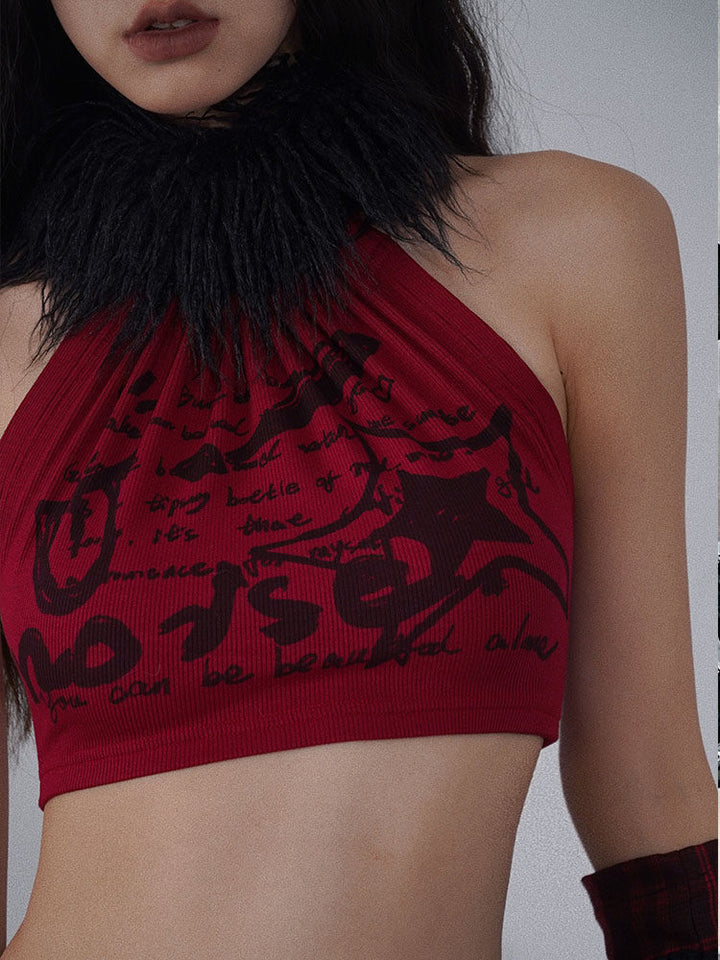 Punk Fuzzy Collar Halter Top