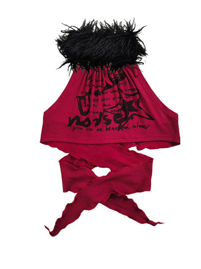 Punk Fuzzy Collar Halter Top