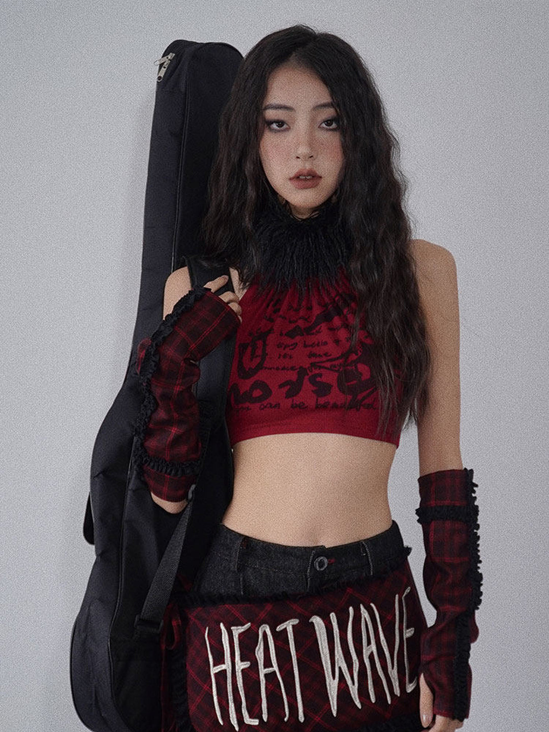 Punk Fuzzy Collar Halter Top