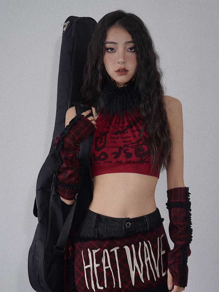 Punk Fuzzy Collar Halter Top