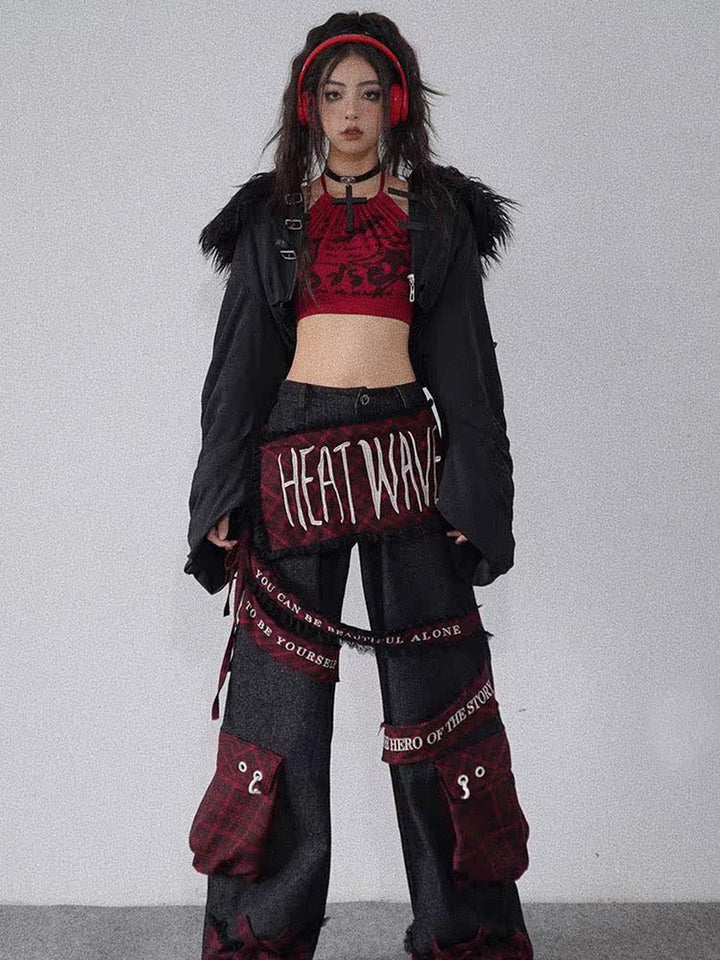 Punk Fuzzy Collar Halter Top