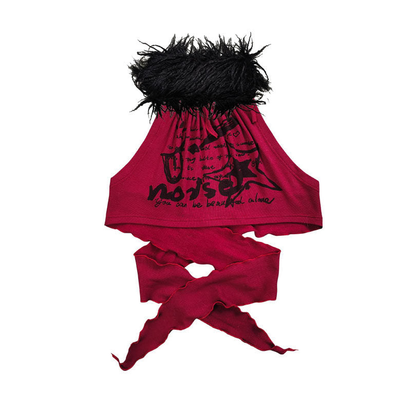 Punk Fuzzy Collar Halter Top