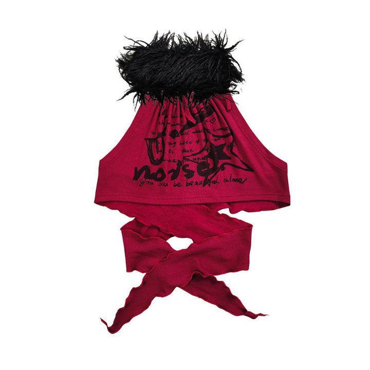Punk Fuzzy Collar Halter Top