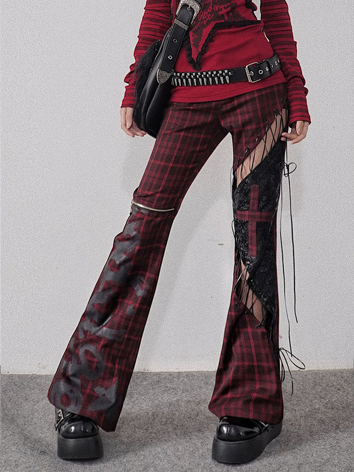 Gothic Lace-Up Flare Pants