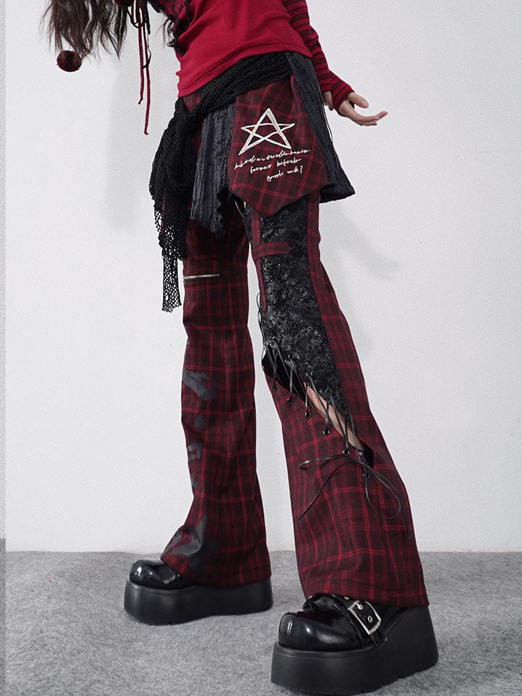 Gothic Lace-Up Flare Pants