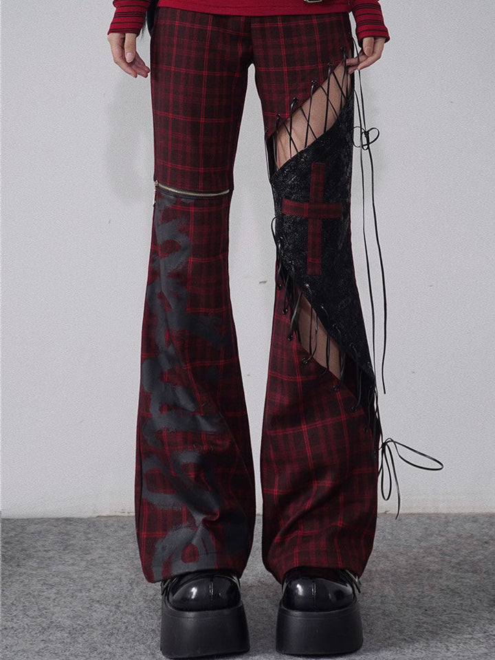 Gothic Lace-Up Flare Pants