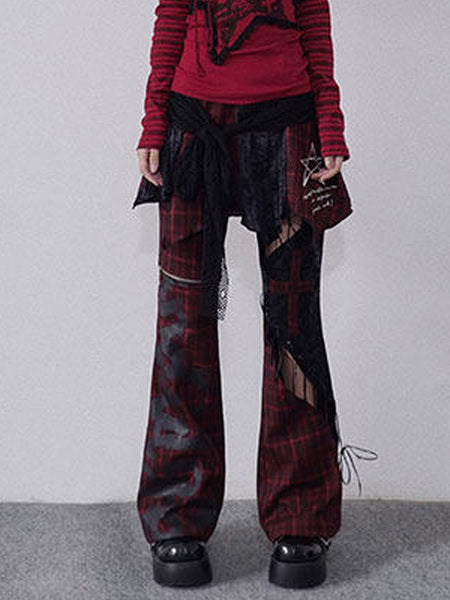 Gothic Lace-Up Flare Pants