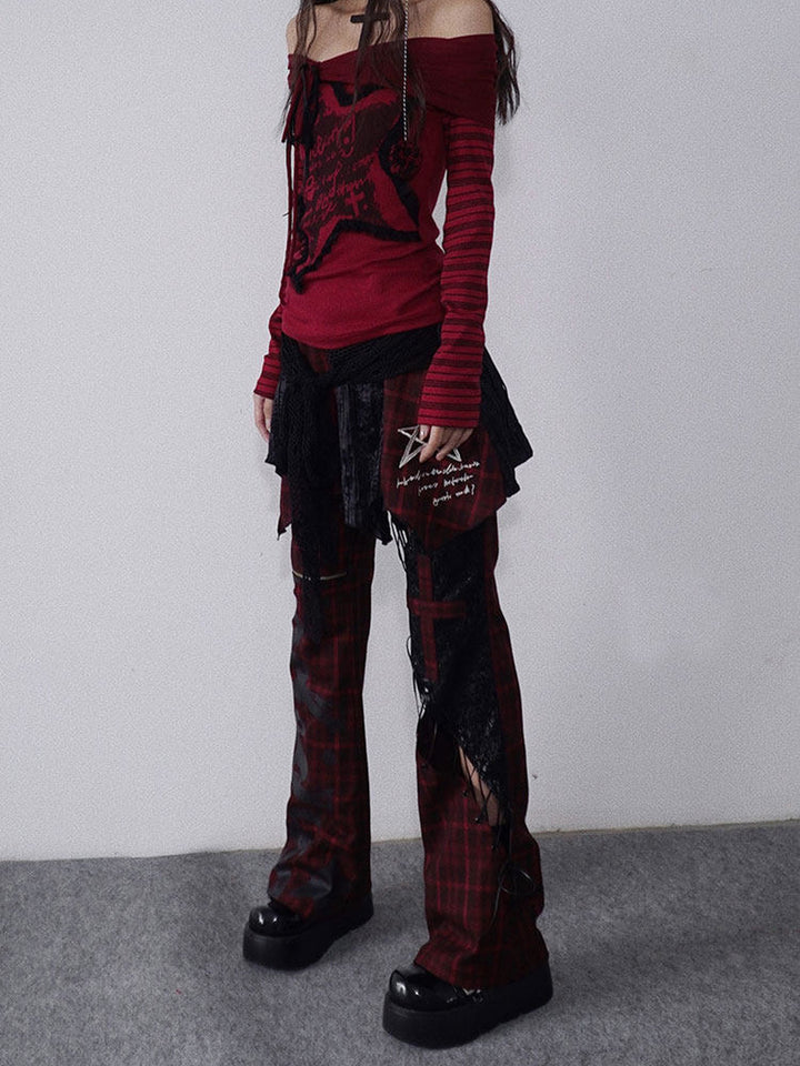 Gothic Lace-Up Flare Pants