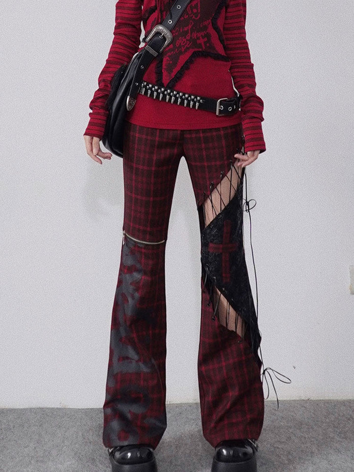 Gothic Lace-Up Flare Pants