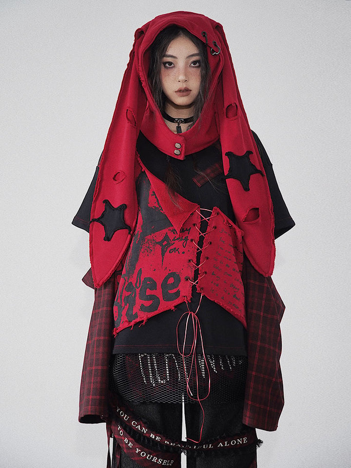 Punk Lace-Up Patchwork Sweatshirt