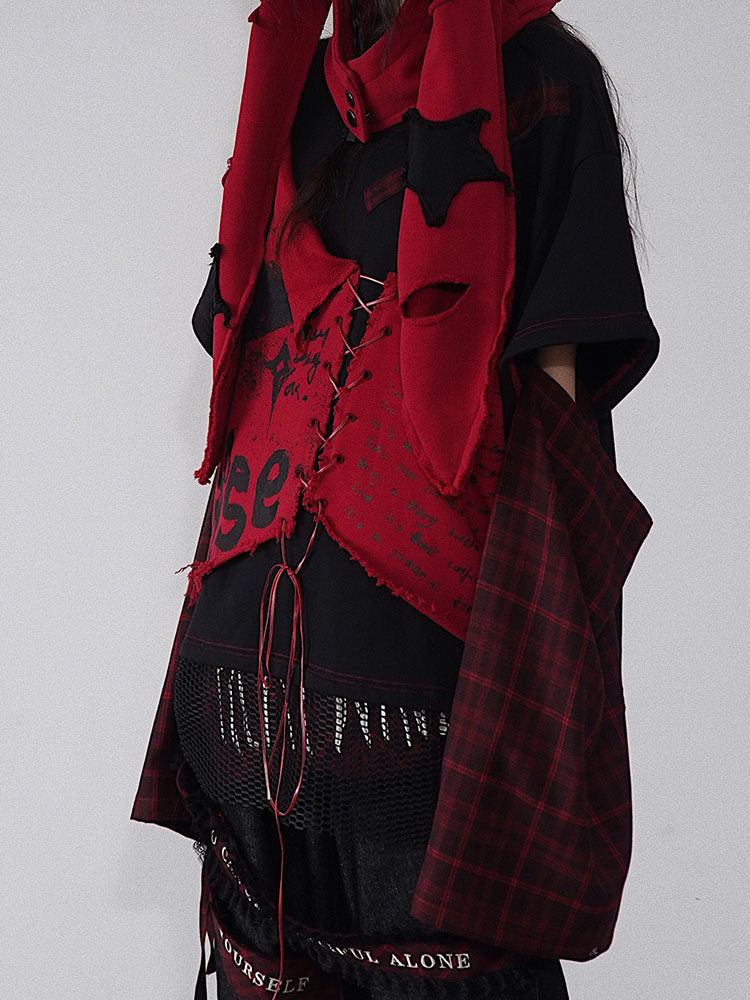 Punk Lace-Up Patchwork Sweatshirt