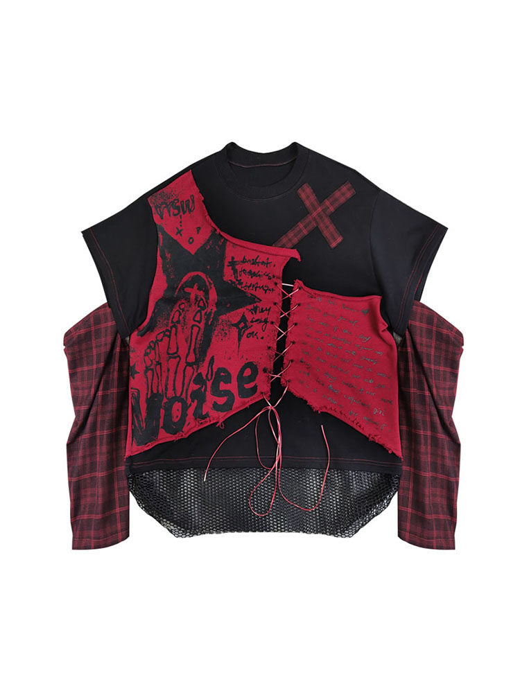 Punk Lace-Up Patchwork Sweatshirt