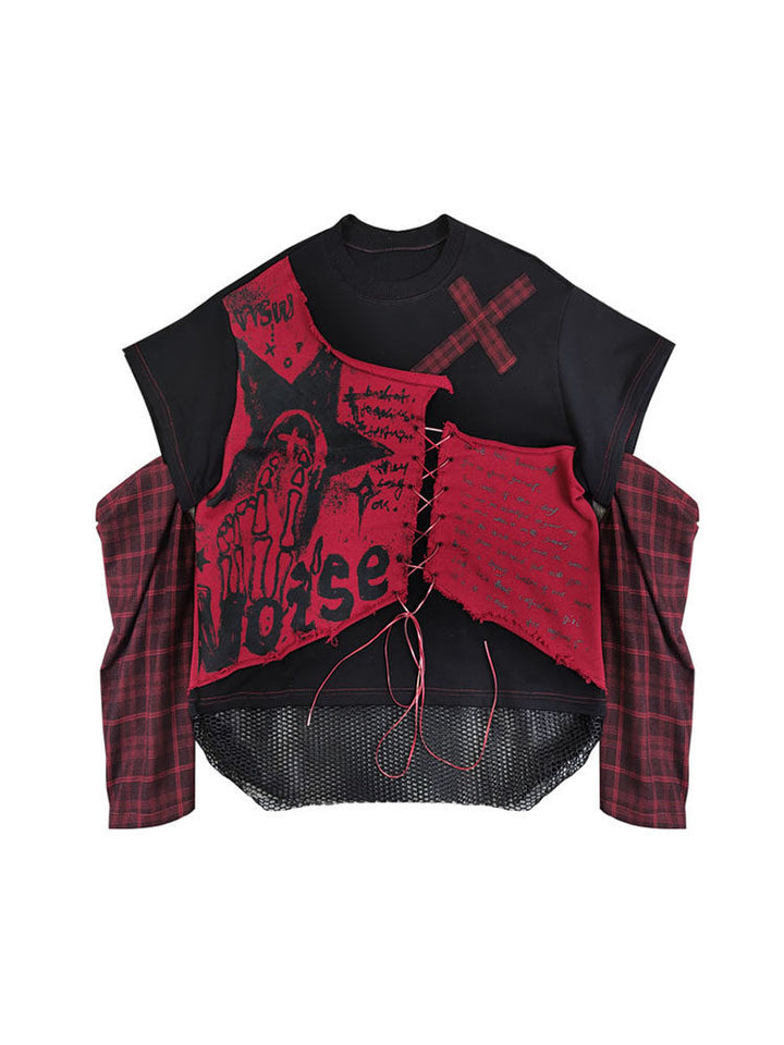 Punk Lace-Up Patchwork Sweatshirt