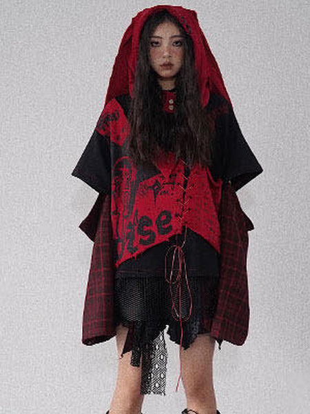 Punk Lace-Up Patchwork Sweatshirt