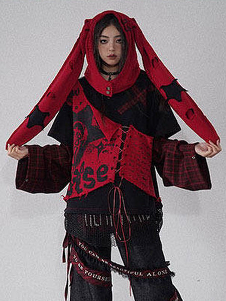 Punk Lace-Up Patchwork Sweatshirt