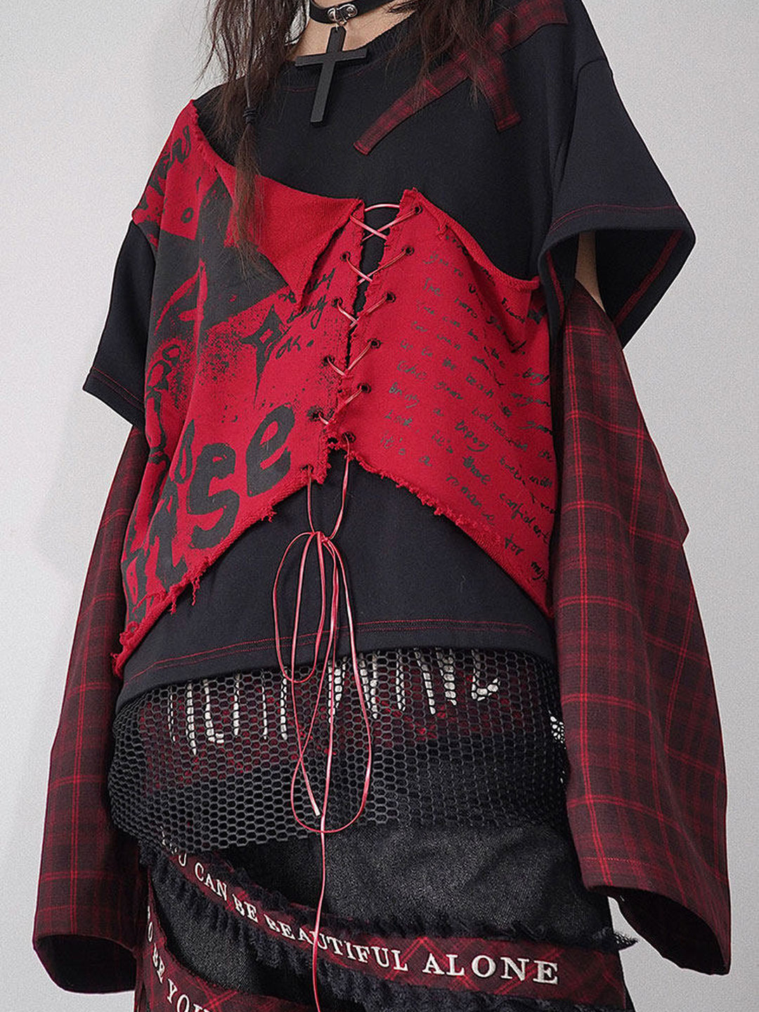 Punk Lace-Up Patchwork Sweatshirt