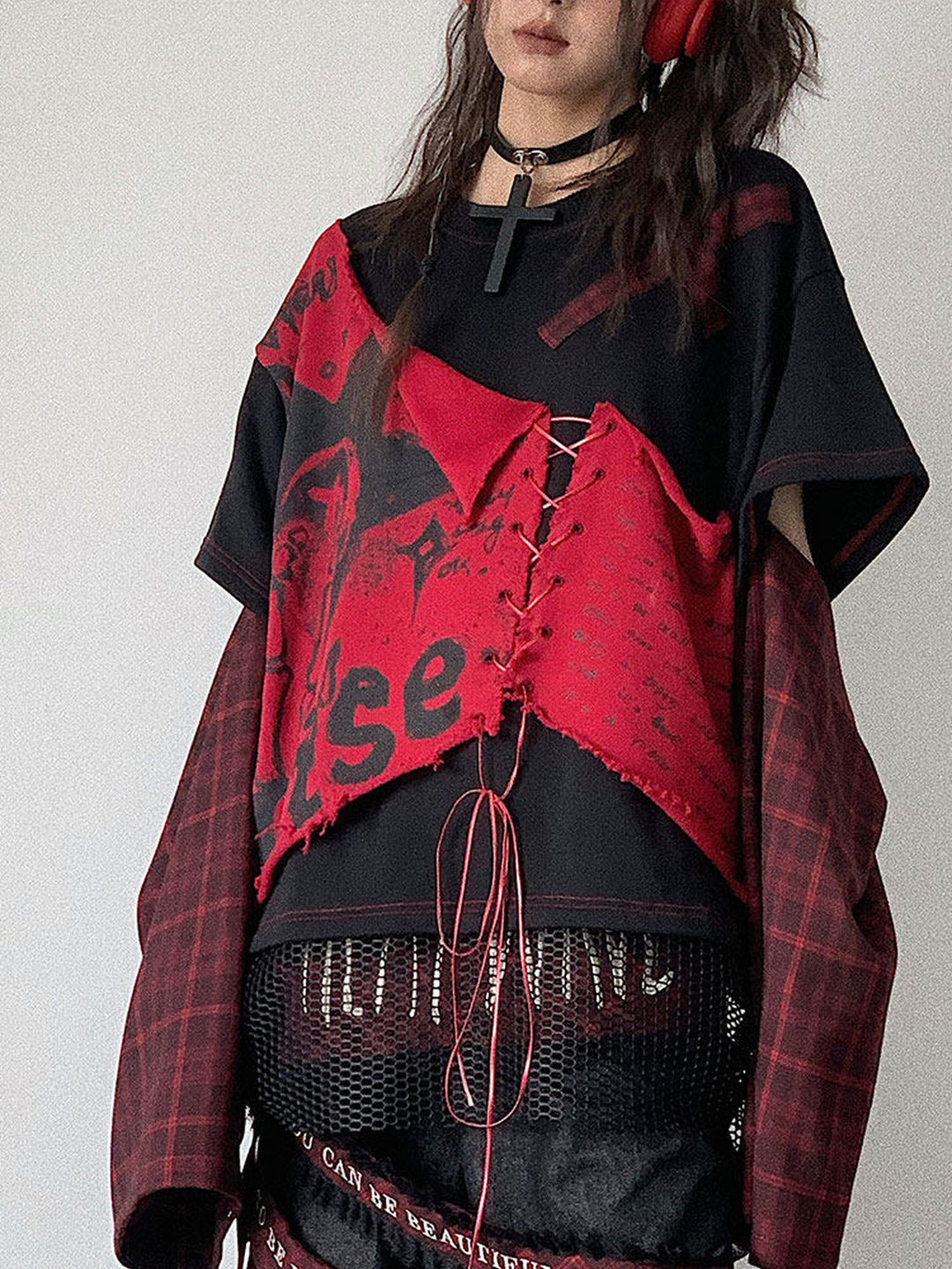 Punk Lace-Up Patchwork Sweatshirt