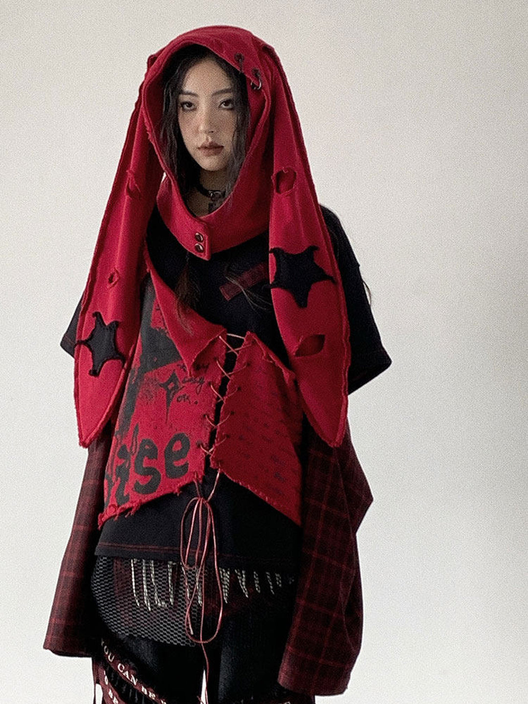 Punk Lace-Up Patchwork Sweatshirt