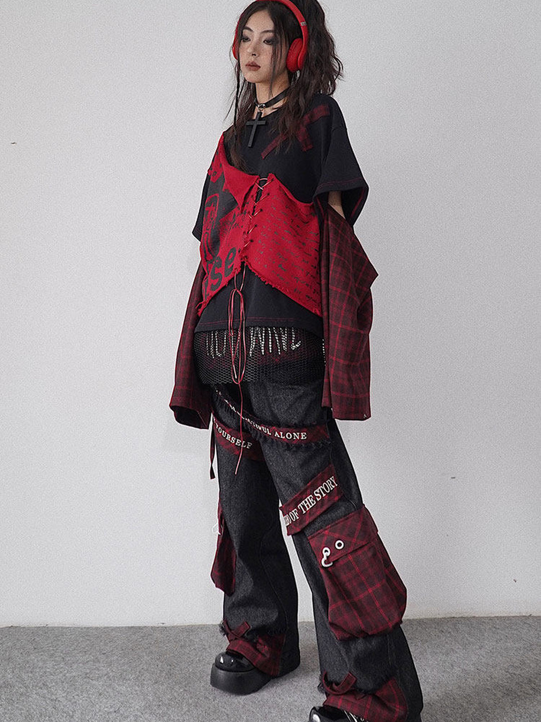Punk Lace-Up Patchwork Sweatshirt