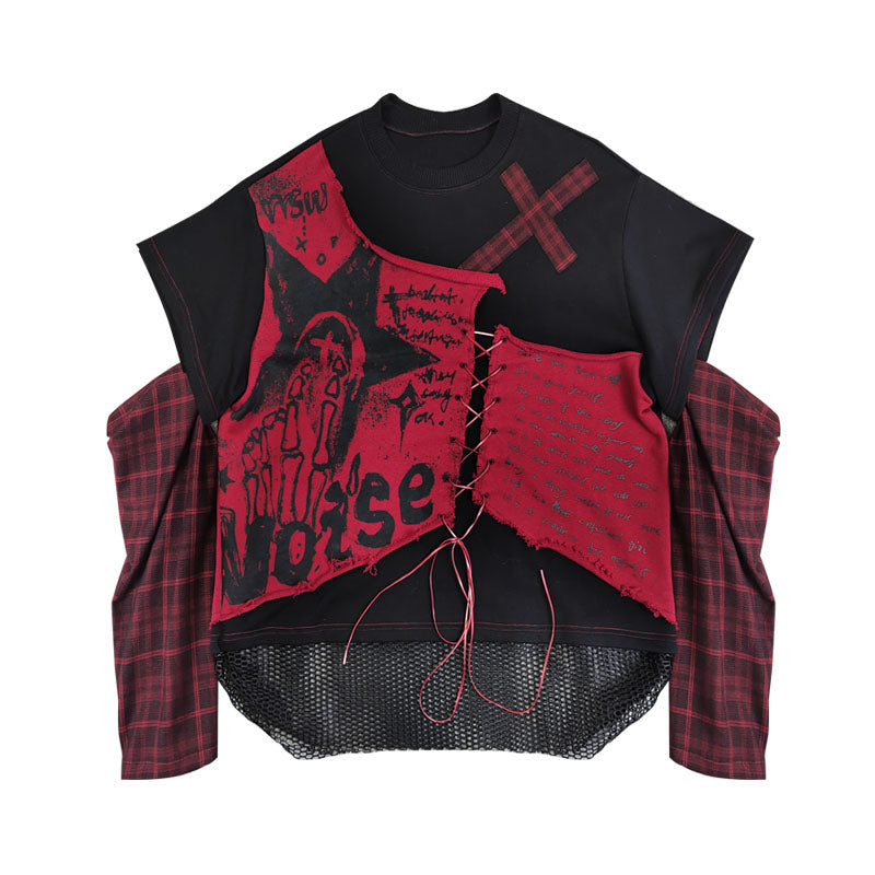 Punk Lace-Up Patchwork Sweatshirt