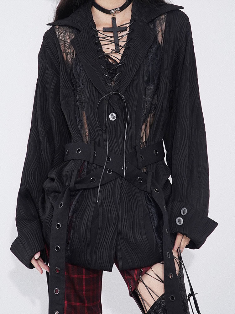 Ruched Lace Panel Shirt