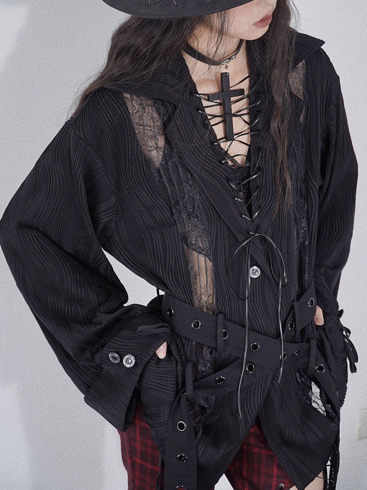 Ruched Lace Panel Shirt
