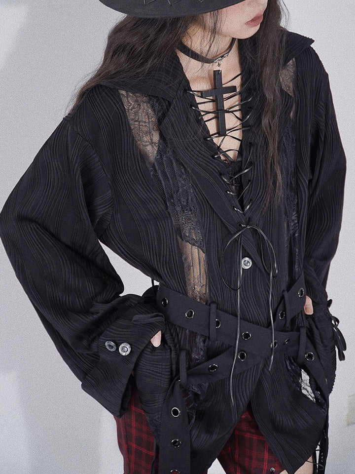Ruched Lace Panel Shirt