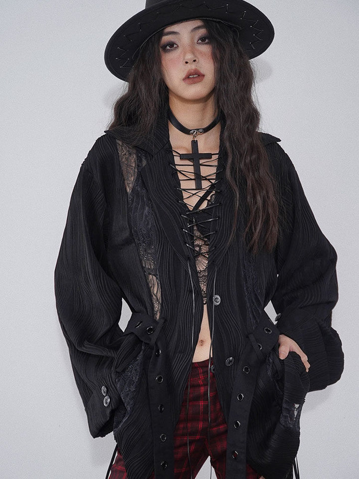 Ruched Lace Panel Shirt