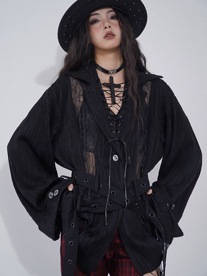 Ruched Lace Panel Shirt