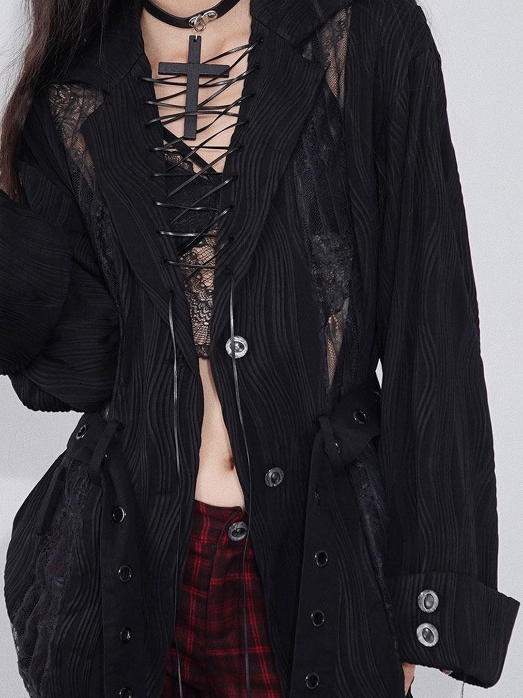 Ruched Lace Panel Shirt