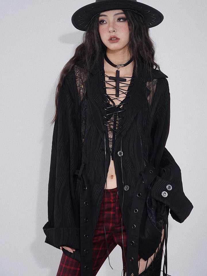 Ruched Lace Panel Shirt