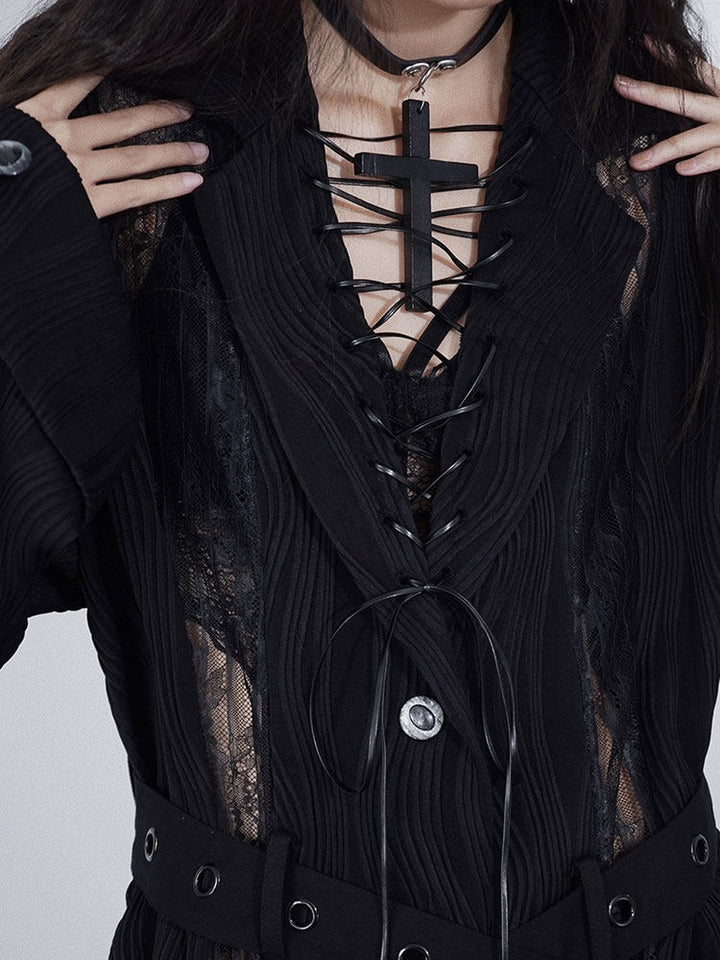 Ruched Lace Panel Shirt
