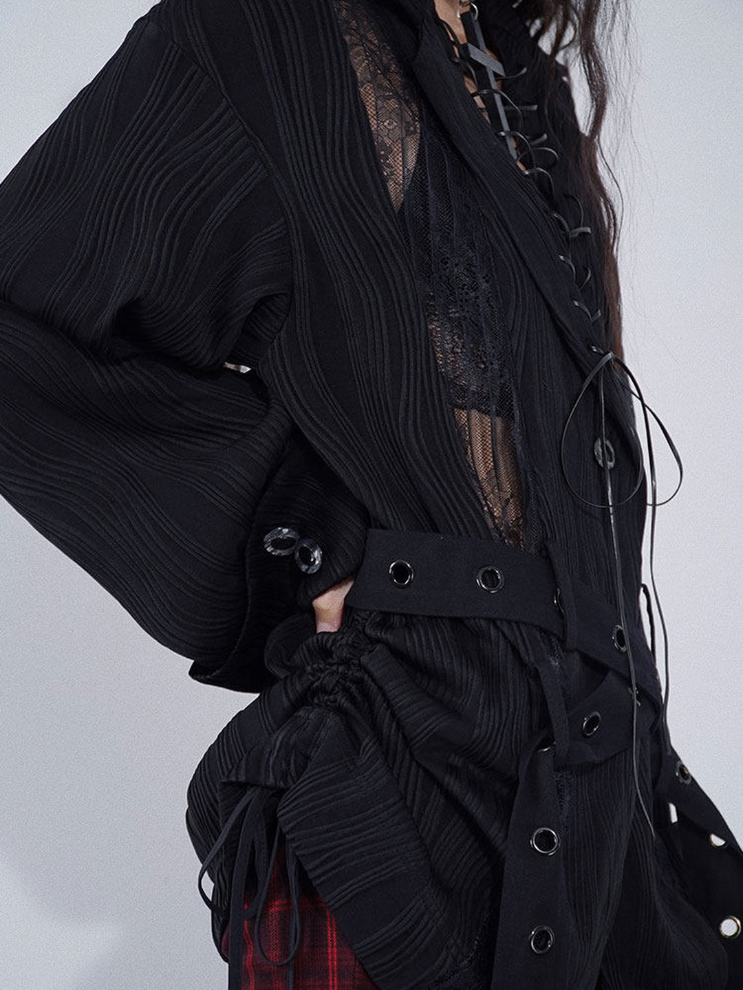 Ruched Lace Panel Shirt