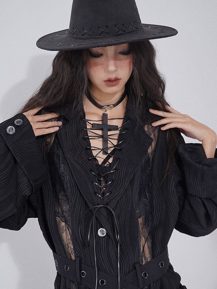 Ruched Lace Panel Shirt