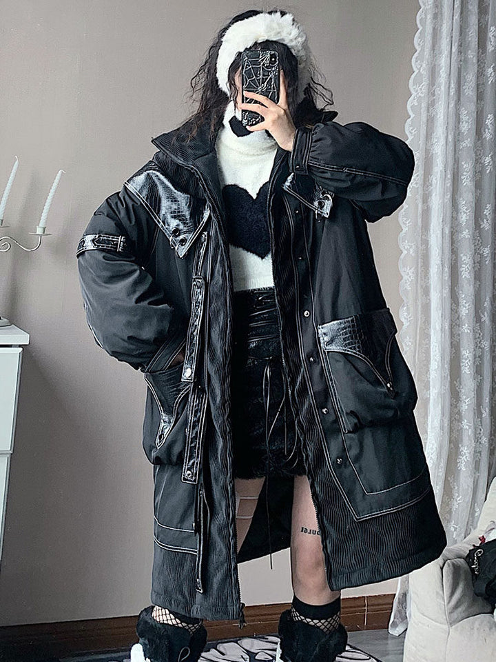 Gothic Cross-Strap Longline Padded Coat
