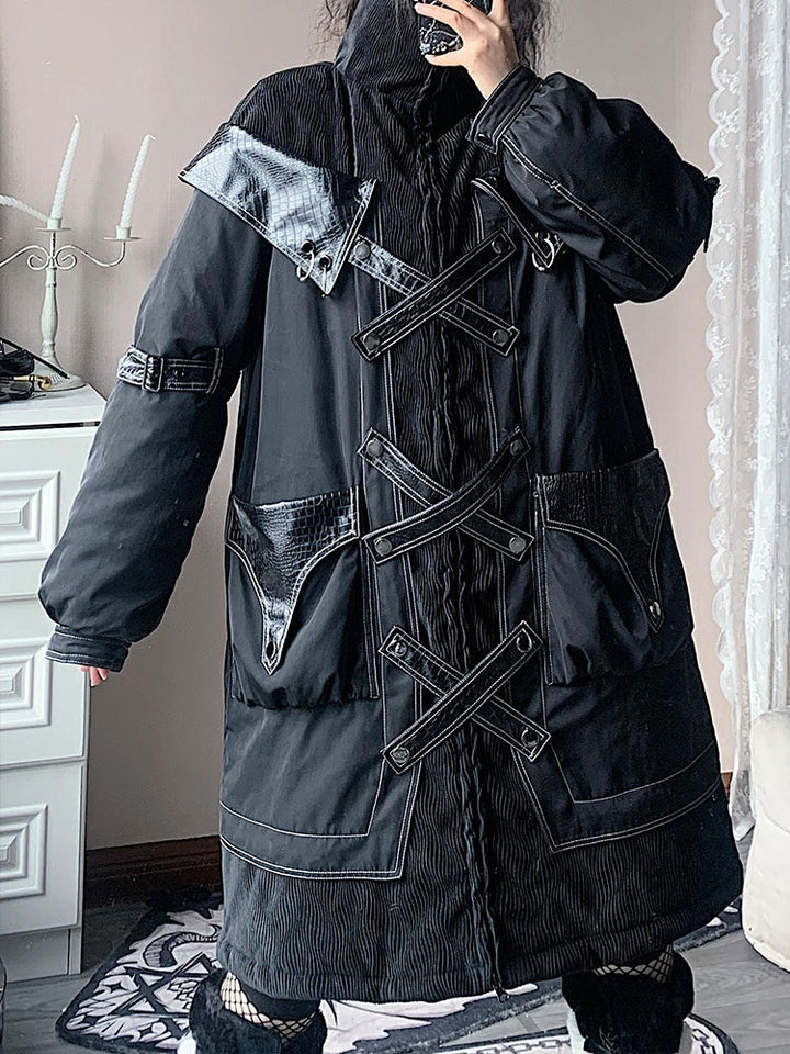 Gothic Cross-Strap Longline Padded Coat