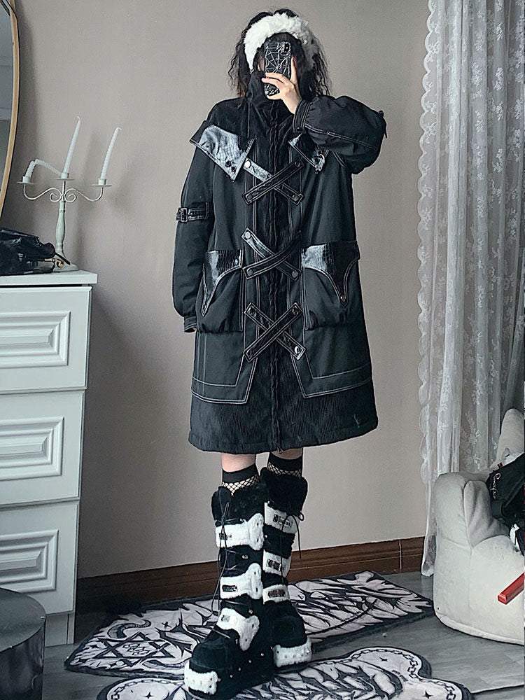 Gothic Cross-Strap Longline Padded Coat