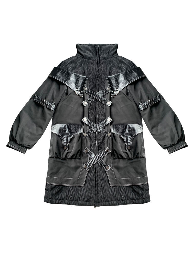 Gothic Cross-Strap Longline Padded Coat