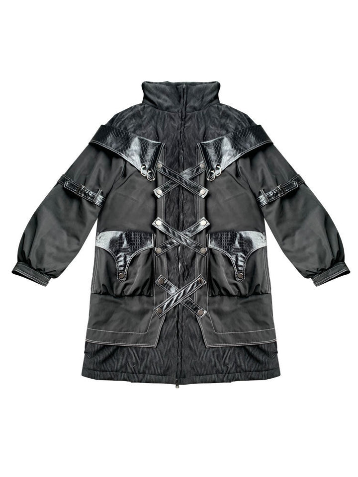 Gothic Cross-Strap Longline Padded Coat