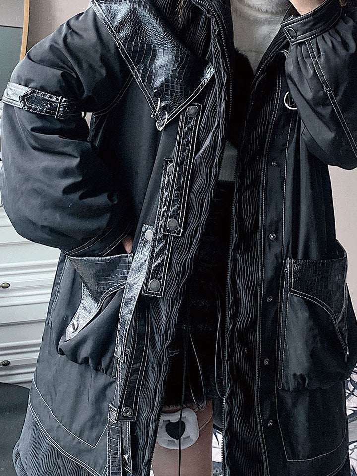 Gothic Cross-Strap Longline Padded Coat
