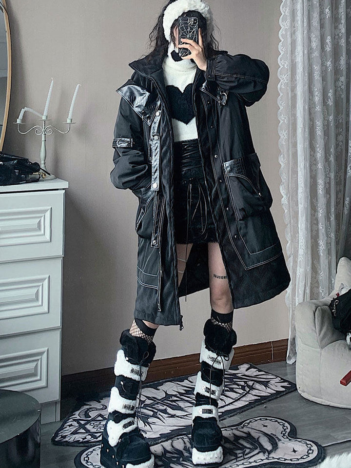 Gothic Cross-Strap Longline Padded Coat