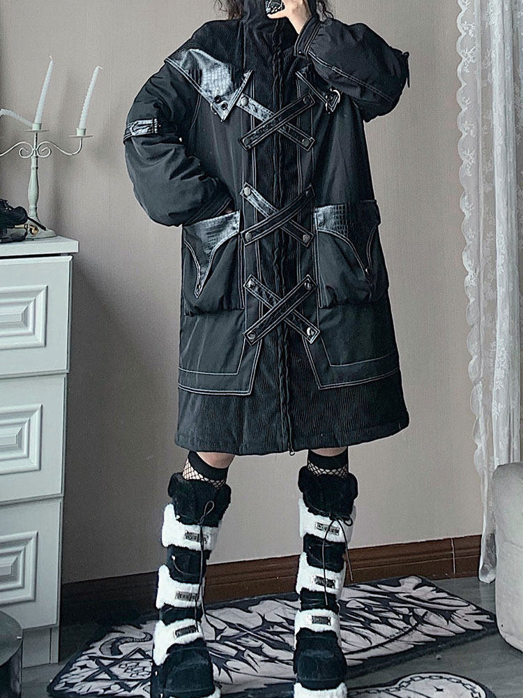 Gothic Cross-Strap Longline Padded Coat