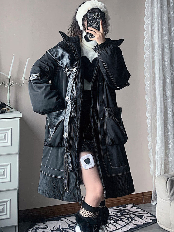 Gothic Cross-Strap Longline Padded Coat