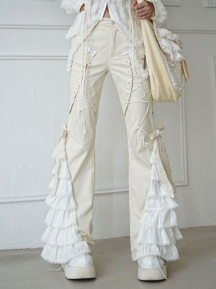 Coquette Lace Ruffle Flare Pants