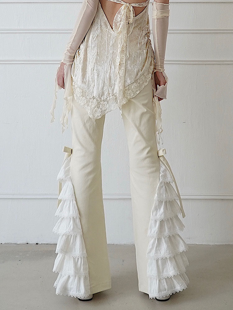 Coquette Lace Ruffle Flare Pants