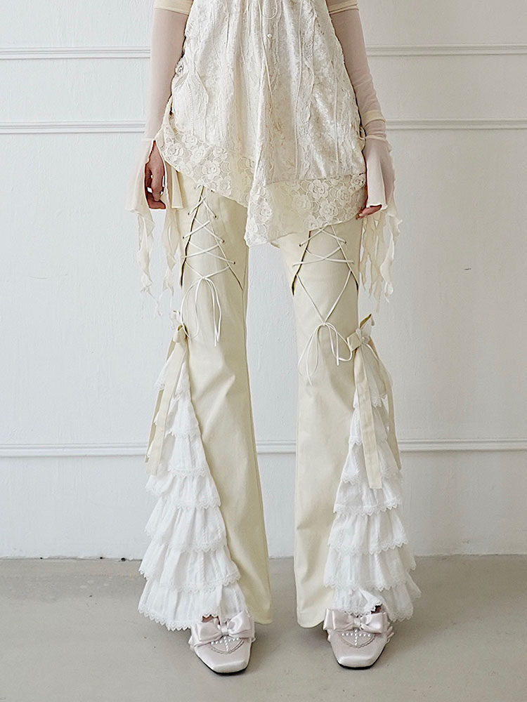 Coquette Lace Ruffle Flare Pants