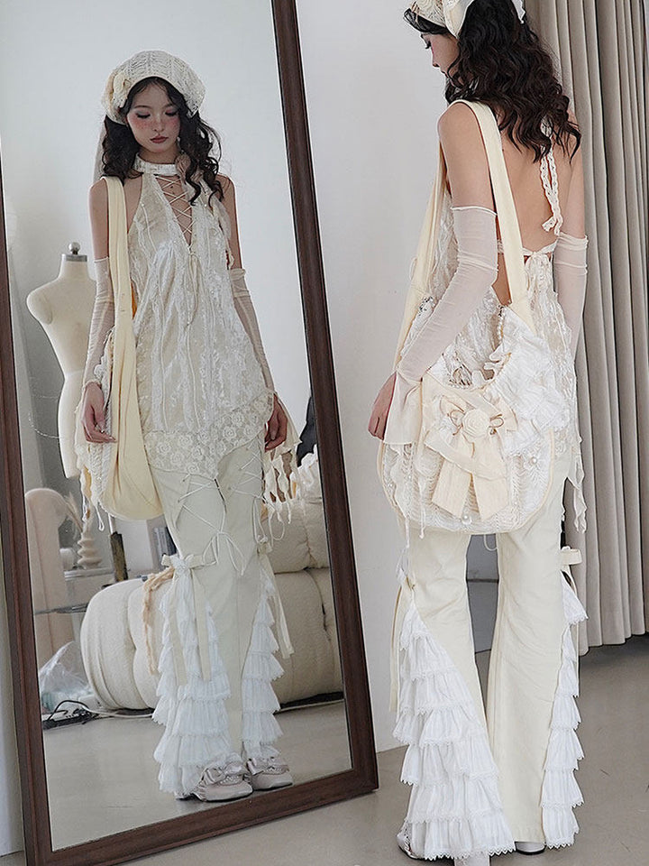 Coquette Lace Ruffle Flare Pants