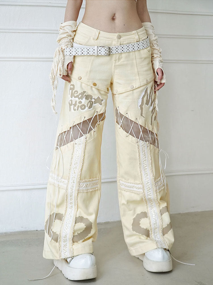 Convertible Lace-Up Wide Leg Jeans