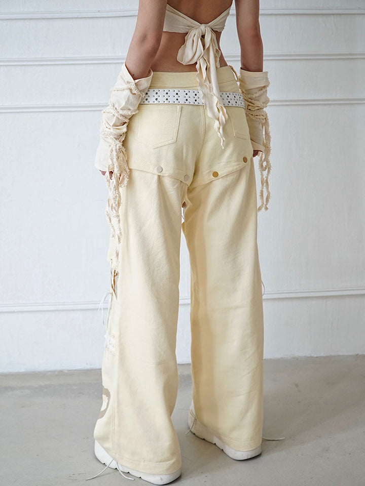 Convertible Lace-Up Wide Leg Jeans